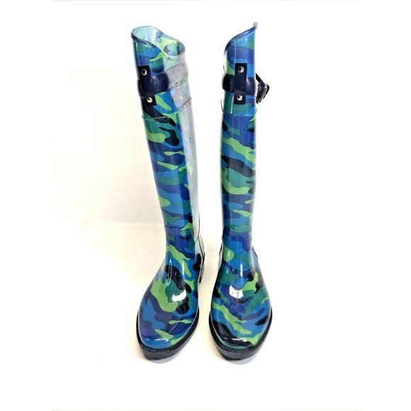 Lauren Ralph Lauren Womens Rossalyn Rain Boots Camo Blue Green Black Siz… - Picture 3 of 9